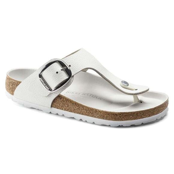 Birkenstock Gizeh Big Buckle White Leather Sandals Women’s 37 6 Narrow NEW~NWT - Picture 5 of 15